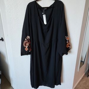 Bloomchic Floral Embroidered Ruched Square Neck Dress Size 5X